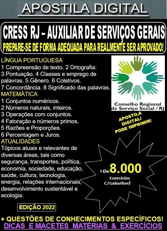 Apostila Concurso CRESS RJ 2022 Auxiliar de Serviços Gerais
