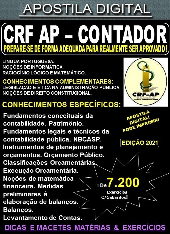 Apostila CRF AP - CONTADOR - Teoria + 7.200 Exercícios - Concurso 2021