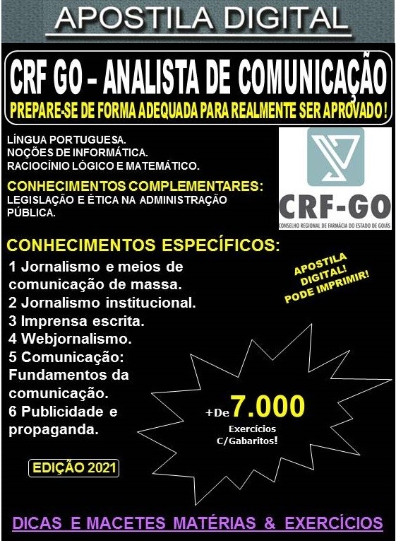 Apostila CRF GO - ANALISTA DE COMUNICAÇÃO  - Teoria +7.000 Exercícios - Concurso 2021