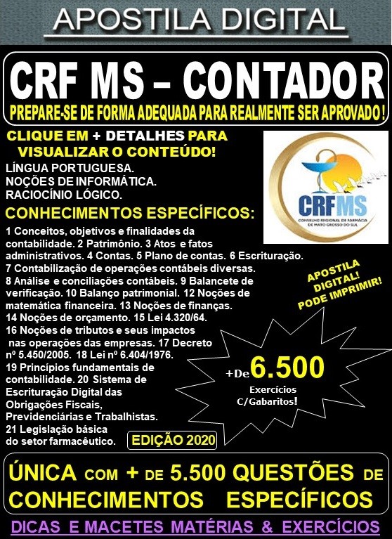 Apostila CRF MS - CONTADOR - Teoria + 6.500 Exercícios - Concurso 2020