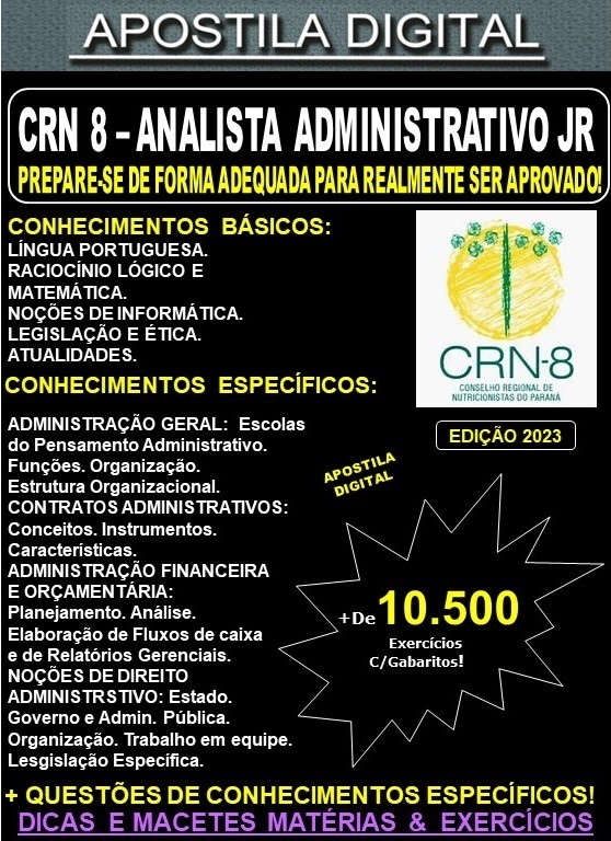 Apostila CRN-8 - ANALISTA ADMINISTRATIVO Jr - Teoria + 10.500 Exercícios - Concurso 2023