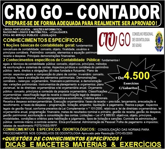 Apostila CRO GO - CONTADOR - Teoria + 4.500 Exercícios - Concurso 2019