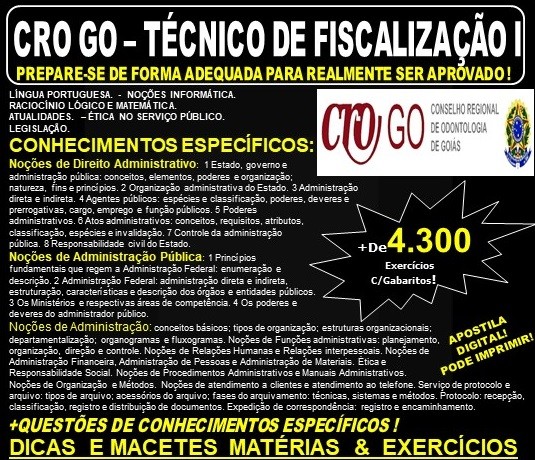 Apostila CRO GO - TÉCNICO DE FISCALIZAÇÃO I - Teoria + 4.300 Exercícios - Concurso 2019