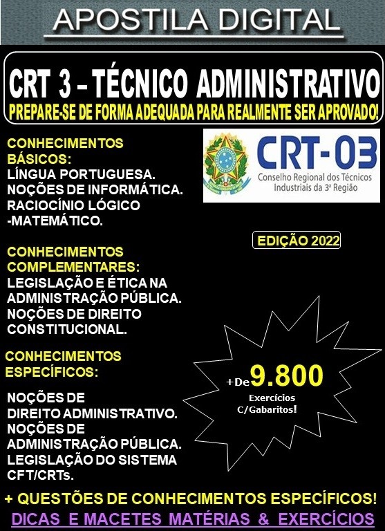 Apostila CRT 03 - TÉCNICO ADMINISTRATIVO - Teoria + 9.800 Exercícios - Concurso 2022