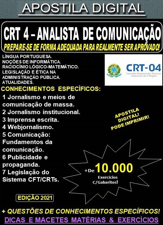 Apostila CRT 4 - ANALISTA de COMUNICAÇÃO - Teoria + 10.000 Exercícios - Concurso 2021