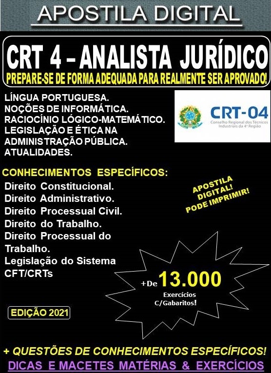 Apostila CRT 4 - ANALISTA JURÍDICO - Teoria + 11.000 Exercícios - Concurso 2021