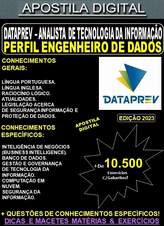 Apostila DATAPREV ANALISTA de TI - ENGENHEIRO de DADOS - Teoria + 10.500 Exercícios - Concurso 2023