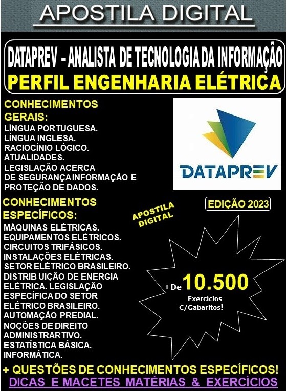 Apostila DATAPREV - ANALISTA de TECNOLOGIA da INFORMAÇÃO - ENGENHARIA ELÉTRICA - Teoria + 10.500 Exercícios - Concurso 2023