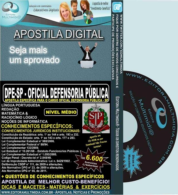 Apostila DPE SP - OFICIAL DEFENSORIA PÚBLICA - Teoria + 6.600 Exercícios - Concurso 2015