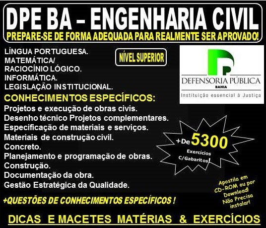 Apostila DPE BA - ENGENHARIA CIVIL - Teoria + 5.300 Exercícios - Concurso 2018