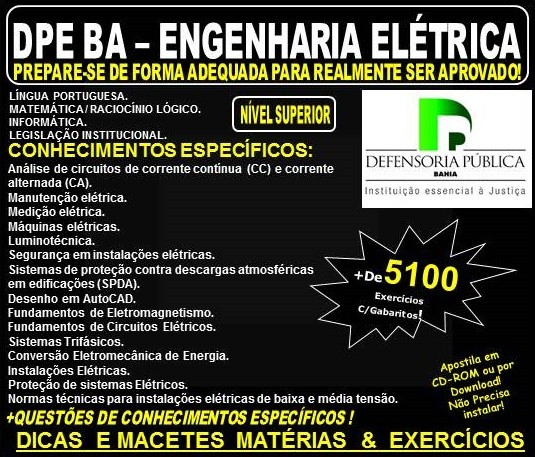 Apostila DPE BA - ENGENHARIA ELÉTRICA - Teoria + 5.100 Exercícios - Concurso 2018