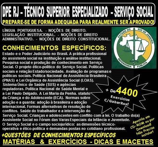 Apostila DPE RJ - TÉCNICO SUPERIOR ESPECIALIZADO - SERVIÇO SOCIAL - Teoria + 4.400 Exercícios - Concurso 2019