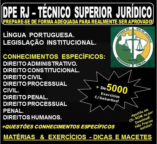Apostila DPE RJ - TÉCNICO SUPERIOR JURÍDICO - Teoria + 5.000 Exercícios - Concurso 2019