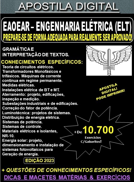 Apostila EAOEAR - ENGENHARIA ELÉTRICA (ELT) - Teoria + 10.700 Exercícios - Concurso 2023-24