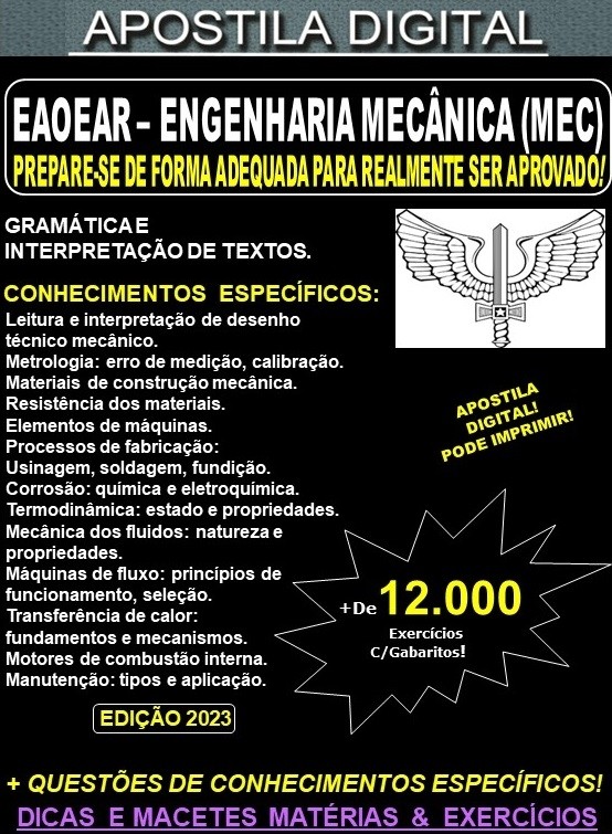 Apostila EAOEAR - ENGENHARIA MECÂNICA (MEC) - Teoria + 12.000 Exercícios - Concurso 2023-24