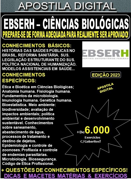 Apostila EBSERH - CIÊNCIAS BIOLÓGICAS - Teoria + 6.000 exercícios - Concurso 2023