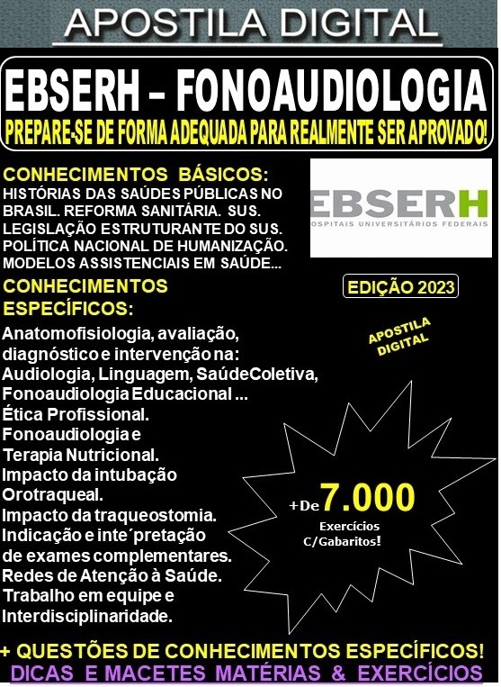 Apostila EBSERH - FONOAUDIOLOGIA - Teoria + 7.000 exercícios - Concurso 2023