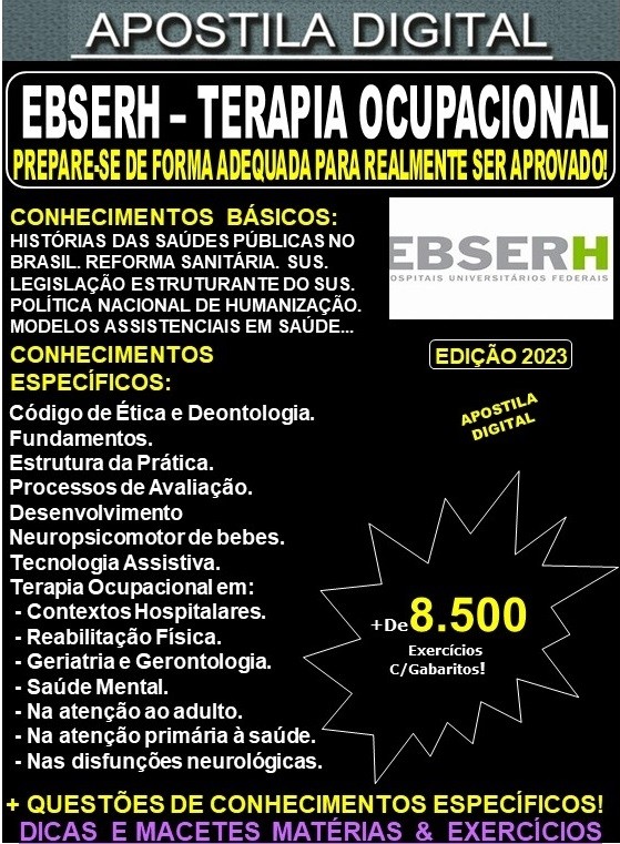 Apostila EBSERH - TERAPIA OCUPACIONAL - Teoria + 8.500 exercícios - Concurso 2023