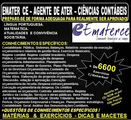 Apostila EMATER CE - AGENTE de ATER - CIÊNCIAS CONTÁBEIS - Teoria + 6.600 Exercícios - Concurso 2018