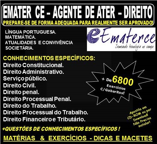 Apostila EMATER CE - AGENTE de ATER - DIREITO - Teoria + 6.800 Exercícios - Concurso 2018