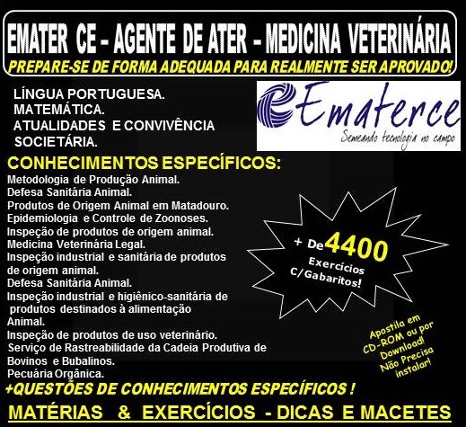 Apostila EMATER CE - AGENTE de ATER - MEDICINA VETERINÁRIA - Teoria + 4.400 Exercícios - Concurso 2018