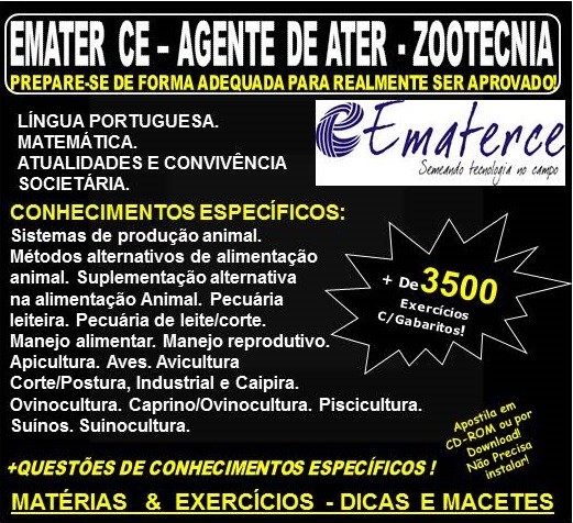 Apostila EMATER CE - AGENTE de ATER - ZOOTECNIA - Teoria + 3.500 Exercícios - Concurso 2018