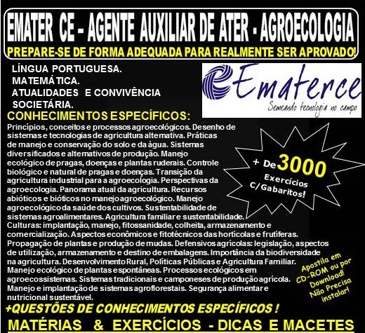 Apostila EMATER CE - AGENTE AUXILIAR de ATER - AGROECOLOGIA - Teoria + 3.000 Exercícios - Concurso 2018