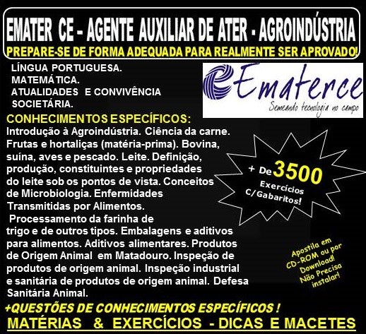 Apostila EMATER CE - AGENTE AUXILIAR de ATER - AGROINDÚSTRIA - Teoria + 3.500 Exercícios - Concurso 2018