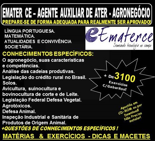 Apostila EMATER CE - AGENTE AUXILIAR de ATER - AGRONEGÓCIO - Teoria + 3.100 Exercícios - Concurso 2018
