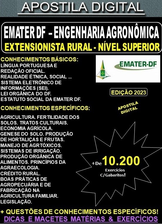 Apostila EMATER DF - ENGENHARIA AGRONÔMICA - Teoria + 10.200 Exercícios - Concurso 2023
