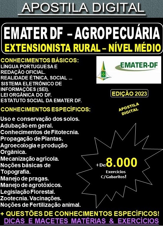 Apostila EMATER DF - TÉCNICO AGROPECUÁRIA - Teoria + 8.000  Exercícios - Concurso 2023