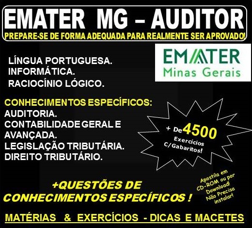 Apostila EMATER MG - AUDITOR - Teoria + 4.500 Exercícios - Concurso 2018