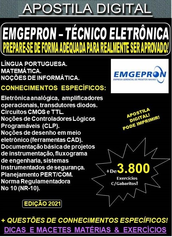 Apostila EMGEPRON - TÉCNICO ELETRÔNICA - Teoria + 3.800 Exercícios - Concurso 2021