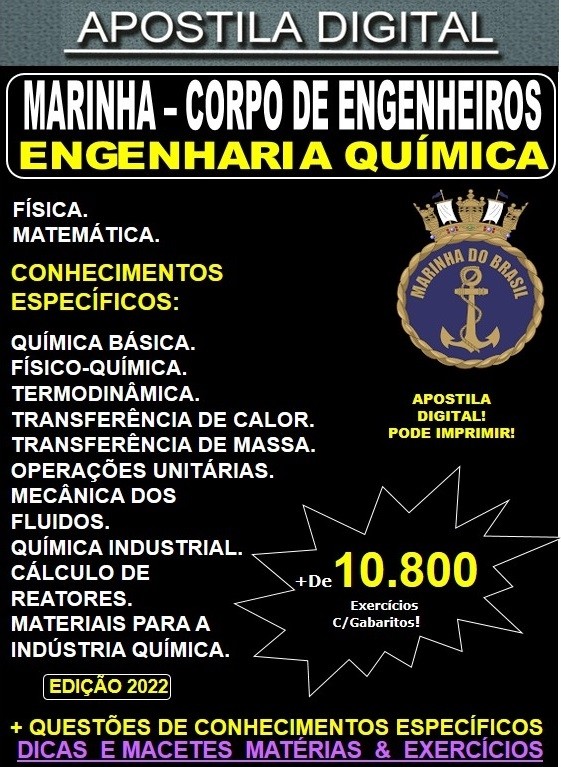 Apostila Corpo de Engenheiros da Marinha - ENGENHARIA QUÍMICA - Teoria + 10.800 Exercícios - Concurso 2024