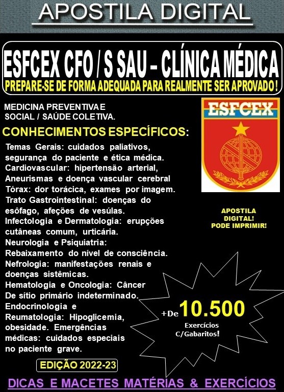 Apostila ESFCEX CFO / S Sau - CLÍNICA MÉDICA  - Teoria + 10.500 Exercícios - Concurso 2024-25
