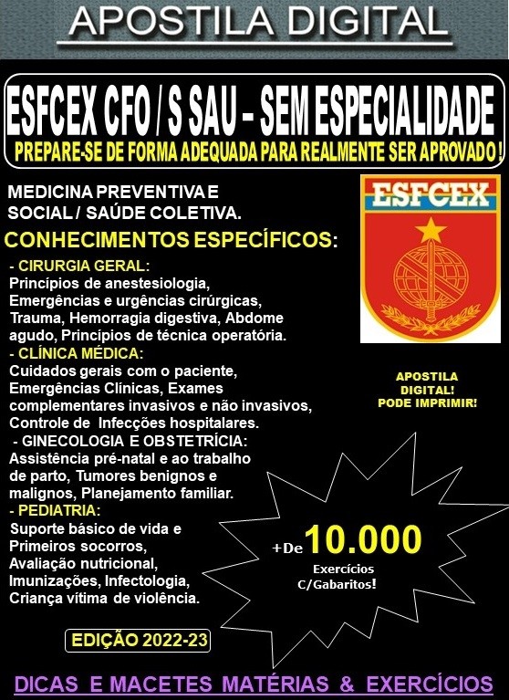 Apostila ESFCEX CFO / S Sau - SEM ESPECIALIDADE - EXÉRCITO - Teoria + 10.000 Exercícios - Concurso 2024-25