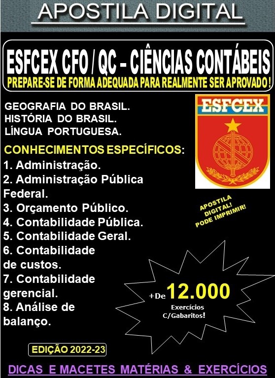 Apostila ESFCEX CFO / QC - CIÊNCIAS CONTÁBEIS - Teoria + 12.000 Exercícios - Concurso 2024-25