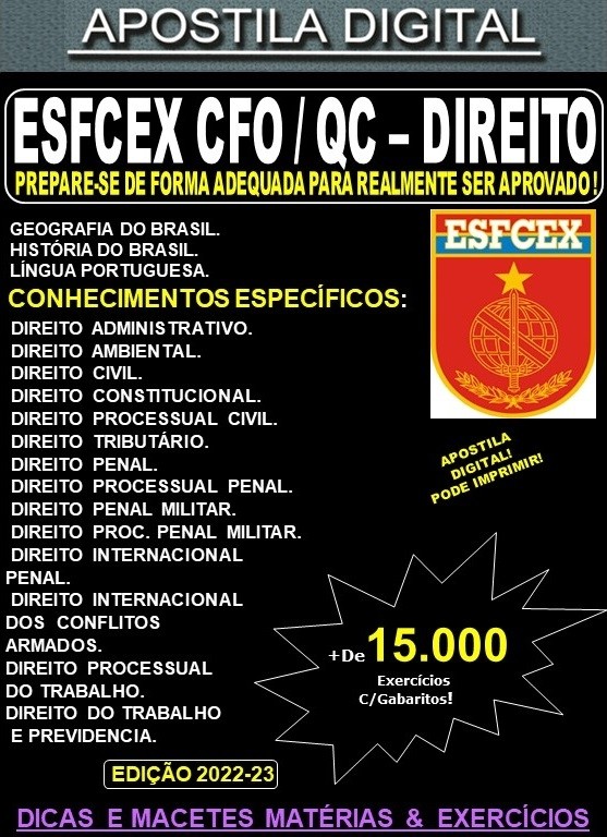 Apostila ESFCEX CFO / QC - DIREITO -  Teoria + 15.000 Exercícios - Concurso 2024-25