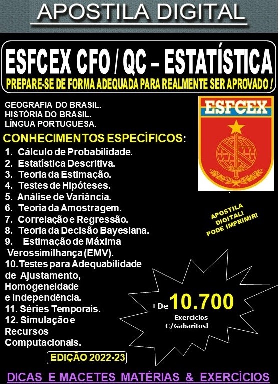 Apostila ESFCEX CFO / QC - ESTATÍSTICA - Teoria + 10.700 Exercícios - Concurso 2024-25