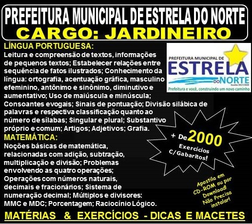  Apostila Pref. Mun. de Estrela do Norte GO - JARDINEIRO - Teoria + 2.000 Exercícios - Concurso 2018