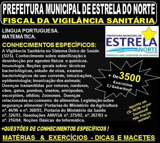 Apostila Prefeitura Municipal de Estrela do norte GO - FISCAL da VIGILÂNCIA SANITÁRIA - Teoria + 3.500 Exercícios - Concurso 2018