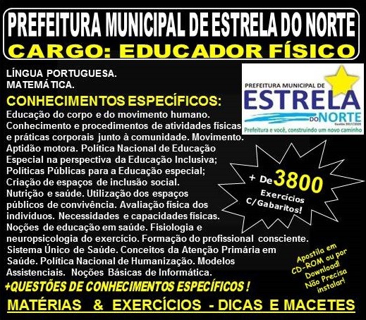 Apostila Prefeitura Municipal de Estrela do norte GO - EDUCADOR FÍSICO - Teoria + 3.800 Exercícios - Concurso 2018