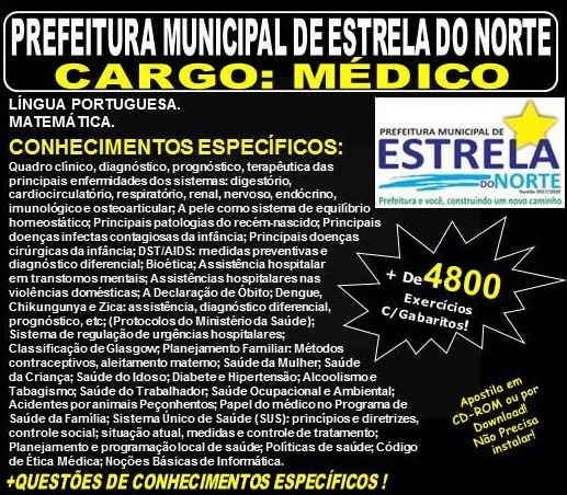 Apostila Prefeitura Municipal de Estrela do norte GO - MÉDICO - Teoria + 4.800 Exercícios - Concurso 2018
