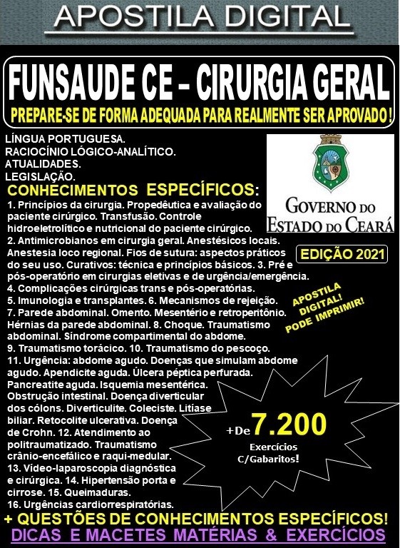 Apostila FUNSAUDE CE - CIRURGIA GERAL - Teoria +  7.200 Exercícios - Concurso 2021