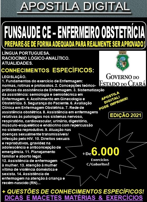 Apostila FUNSAUDE CE - ENFERMEIRO OBSTETRÍCIA - Teoria +  6.000 Exercícios - Concurso 2021