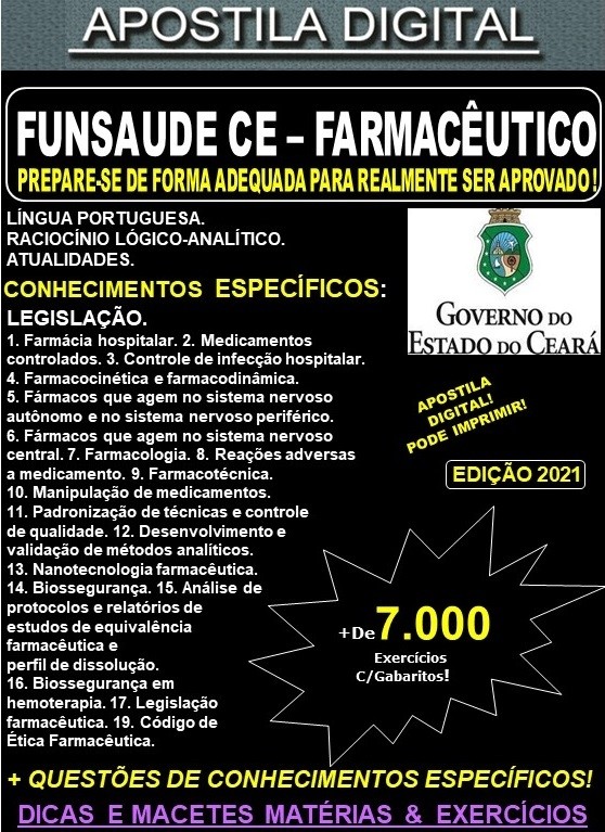Apostila FUNSAUDE CE - FARMACÊUTICO - Teoria +  7.000 Exercícios - Concurso 2021