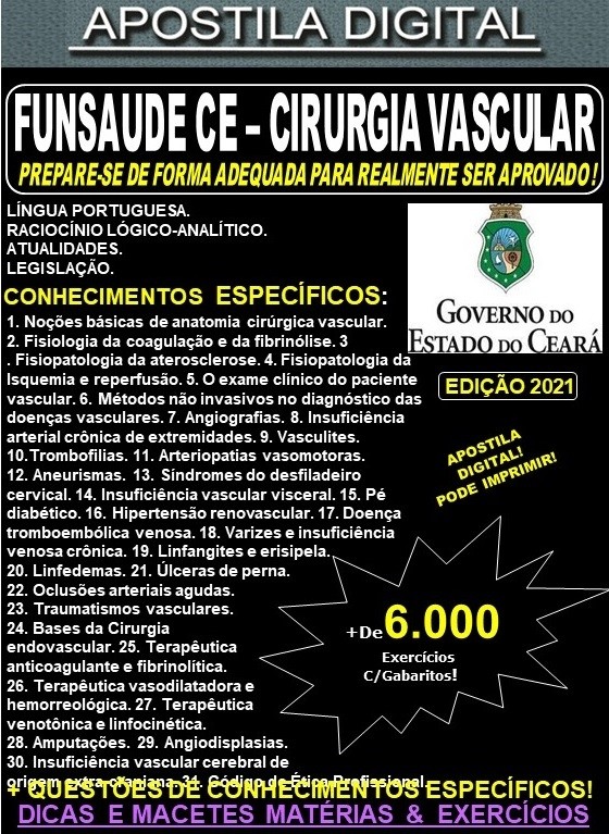 Apostila FUNSAUDE CE - CIRURGIA VASCULAR - Teoria + 6.000 Exercícios - Concurso 2021