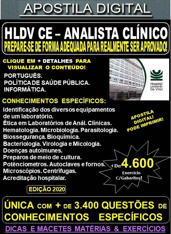 Apostila HLDV CE - ANALISTA CLÍNICO  - Teoria + 4.600 Exercícios - Concurso 2020