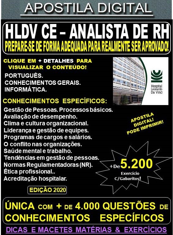 Apostila HLDV CE - ANALISTA DE RH  - Teoria + 5.200 Exercícios - Concurso 2020