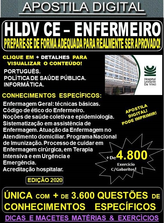 Apostila HLDV CE - ENFERMEIRO - Teoria + 4.800 Exercícios - Concurso 2020